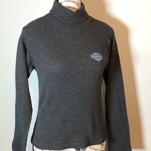 VINTAGE HARLEY DAVIDSON EMBROIDERED LADIES LONG SLEEVE CHARCOAL GREY THERMAL